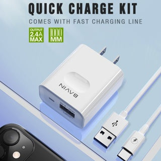 BAVIN C-PC318-XX 2.4A Universal Charger w/ Intelligent Power Off & 1m Cable for Micro, Type-C, iPhone