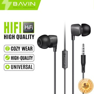 BAVIN H-3.5-HX851 3.5mm Waterproof Earphones w/ Silicone Buds & Mic