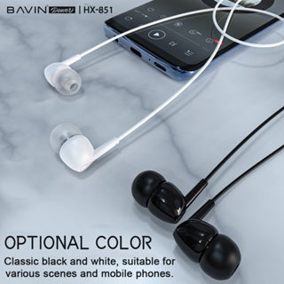 BAVIN H-3.5-HX851 3.5mm Waterproof Earphones w/ Silicone Buds & Mic