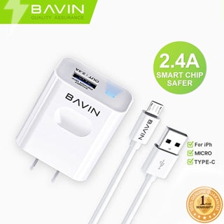 BAVIN C-PC318-XX 2.4A Universal Charger w/ Intelligent Power Off & 1m Cable for Micro, Type-C, iPhone