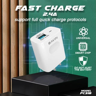 BAVIN C-PC318-XX 2.4A Universal Charger w/ Intelligent Power Off & 1m Cable for Micro, Type-C, iPhone