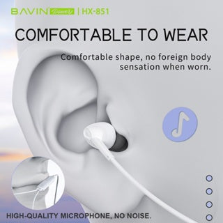 BAVIN H-3.5-HX851 3.5mm Waterproof Earphones w/ Silicone Buds & Mic