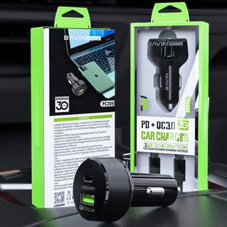 BAVIN C-C-PC309 20W PD Fast Car Charger w/ Dual Ports Compatible for iPhone 16 Series