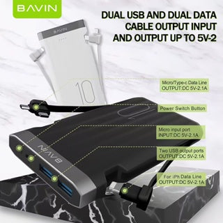 BAVIN Y-PC096 10000mAh Fast Charging Powerbank w/ Built-in Cable