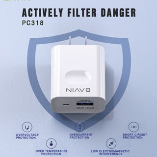 BAVIN C-PC318-XX 2.4A Universal Charger w/ Intelligent Power Off & 1m Cable for Micro, Type-C, iPhone