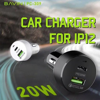 BAVIN C-C-PC309 20W PD Fast Car Charger w/ Dual Ports Compatible for iPhone 16 Series