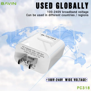 BAVIN C-PC318-XX 2.4A Universal Charger w/ Intelligent Power Off & 1m Cable for Micro, Type-C, iPhone
