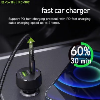 BAVIN C-C-PC309 20W PD Fast Car Charger w/ Dual Ports Compatible for iPhone 16 Series