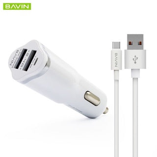 BAVIN C-C-PC676-XX 2.4A Car Charger w/ Dual USB & Cable for Micro, iPhone, Type-C