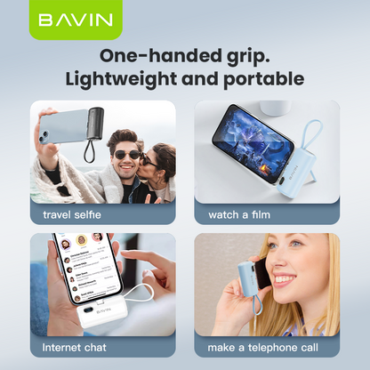 BAVIN PC1091S 5000mAh / PC1201S 10000mAh Mini Fast Charging Powerbank 22.5W USB-C Input/Output, Built-in Cable & Stand