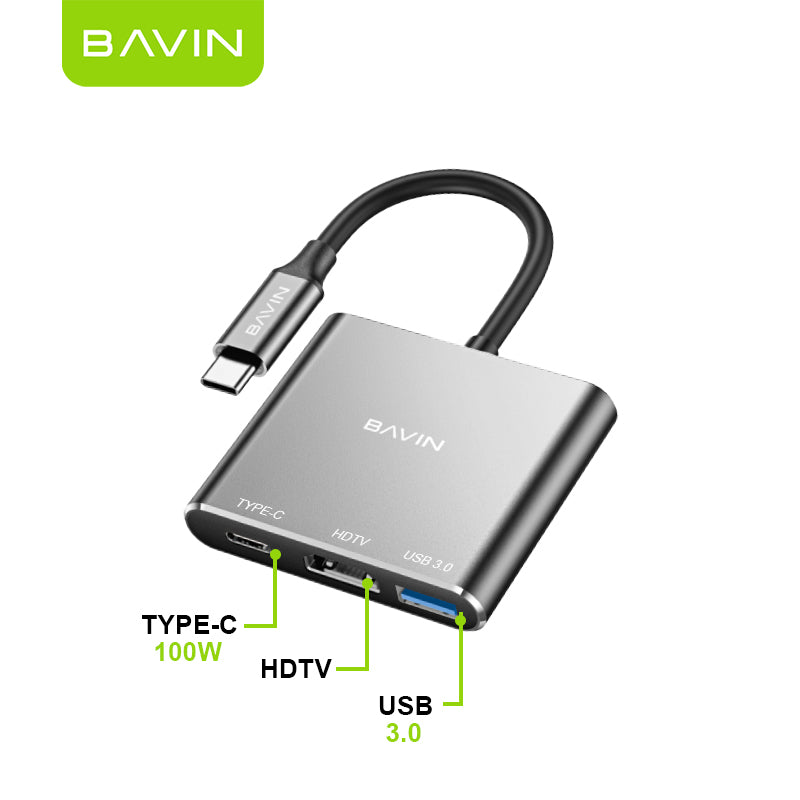 BAVIN U-O-55 3-in-1 Type-C to HDMI 4K Hub w/ High-Speed Data Transfer