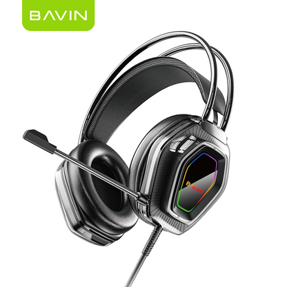 BAVIN BH62 RGB Wired Gaming Over-Ear Headphones w/ 360 Adjustable HD Microphone Vibrant LED Lights