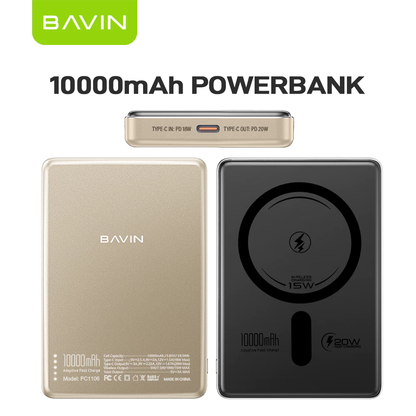 BAVIN PC1095 / PC1106 10000mAh 15W Ultra Thin Fast Charging Wireless Powerbank w/ Free Magnetic Ring