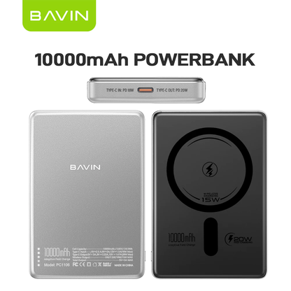 BAVIN PC1095 / PC1106 10000mAh 15W Ultra Thin Fast Charging Wireless Powerbank w/ Free Magnetic Ring
