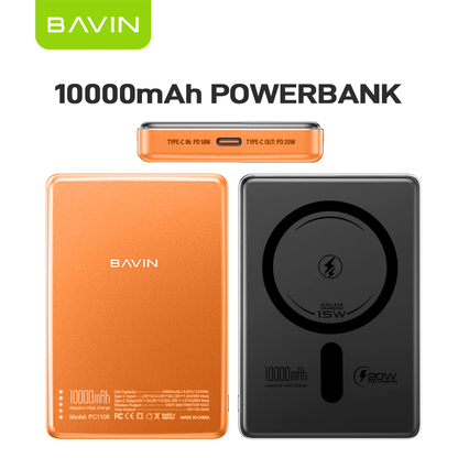 BAVIN PC1095 / PC1106 10000mAh 15W Ultra Thin Fast Charging Wireless Powerbank w/ Free Magnetic Ring