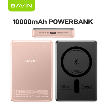 BAVIN PC1095 / PC1106 10000mAh 15W Ultra Thin Fast Charging Wireless Powerbank w/ Free Magnetic Ring