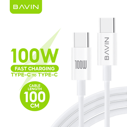 BAVIN U-CB274 100W Fast Charging Type-C Cable for Laptop & iPh 16 25cm / 30cm / 1m Data Transfer TPU Wire