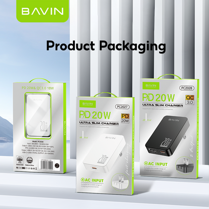 BAVIN C-PC2028-XX 20W PD QC3.0 Ultra Slim Fast Charger USB & Type-C Foldable Plug