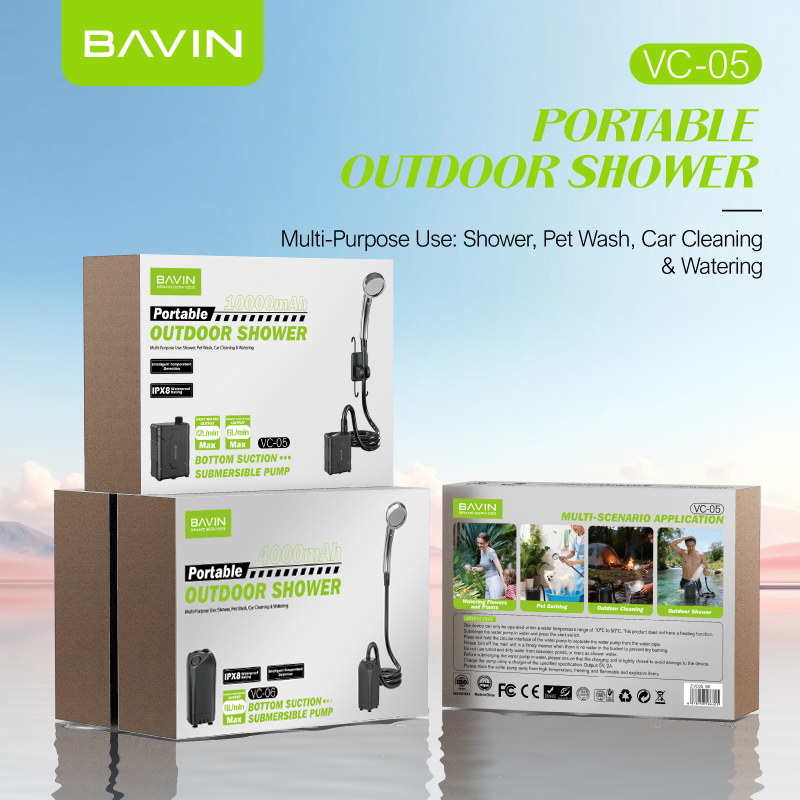 BAVIN VC05 10000mAh/VC06 4000mAh Portable Camping Electric Outdoor Shower Pump for Camping & Hiking