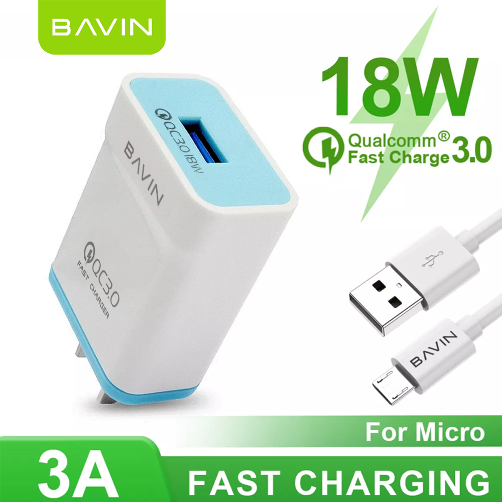 BAVIN PC658 Qc3.0 Quick Charging Charger W/ Charging Cable for iPhone / Micro / Type-C