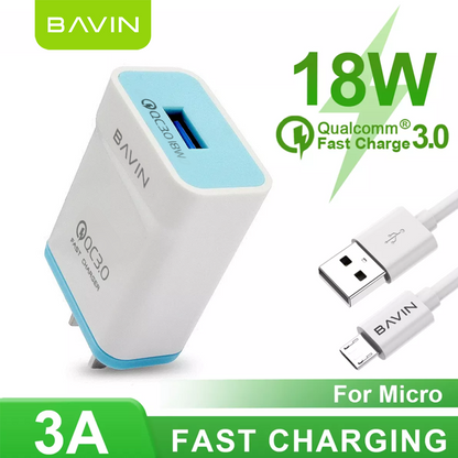 BAVIN PC658 Qc3.0 Quick Charging Charger W/ Charging Cable for iPhone / Micro / Type-C