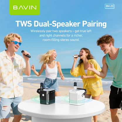 BAVIN DV-BM20 Professional Karaoke Bluetooth 5.0 Portable Speaker w/ Dual Microphones & Phone Stande