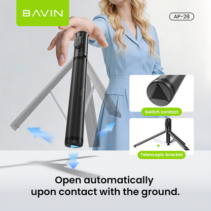 BAVIN P28 Multifunctional Bluetooth Selfie Stick w/ Wireless Remote, Adjustable Phone Stand, Portable Travel Tripod for Smartphones
