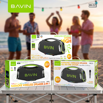 BAVIN BM57 450W Party Speaker 40000mAh Bluetooth 5.3 Speaker with 2 Wireless Microphones & LED Light