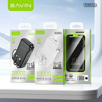 BAVIN Y-PC032 Pro / Y-PC1103 2-in-1 Charger & Powerbank 10000/20000mAh 22.5W Fast Charging w/ Dual Cables & Foldable AC Plug