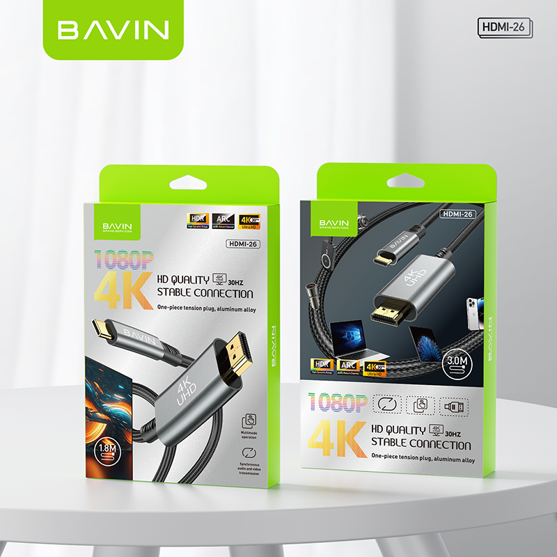 BAVIN U-HD-26-XX 4K USB-C to HDMI High-Speed Adapter Cable Plug & Play Converter