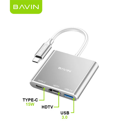 BAVIN U-O-55 3-in-1 Type-C to HDMI 4K Hub w/ High-Speed Data Transfer