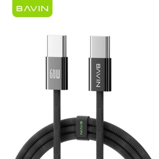 BAVIN U-CB322 60W PD Fast Charging Cable Nylon Braided Type-C to Type-C Data Cable 1m/2m for Laptop Mobile Phone Meter Type-C Black