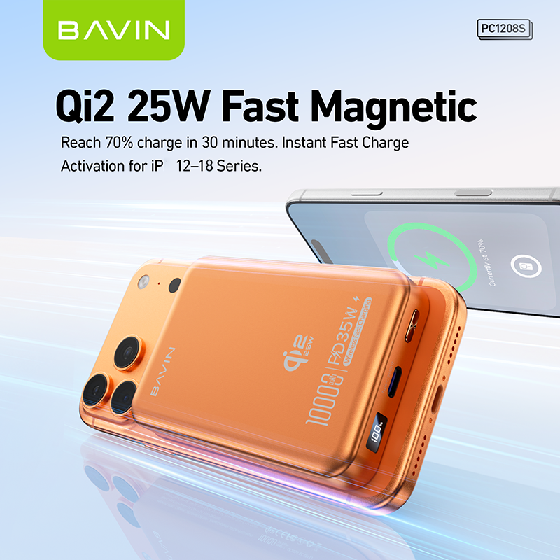 [Qi2 25W] BAVIN PC1208S 10000mAh 25W Magnetic Wireless Powerbank + PD 35W Fast Charge for iPhone 18 Series