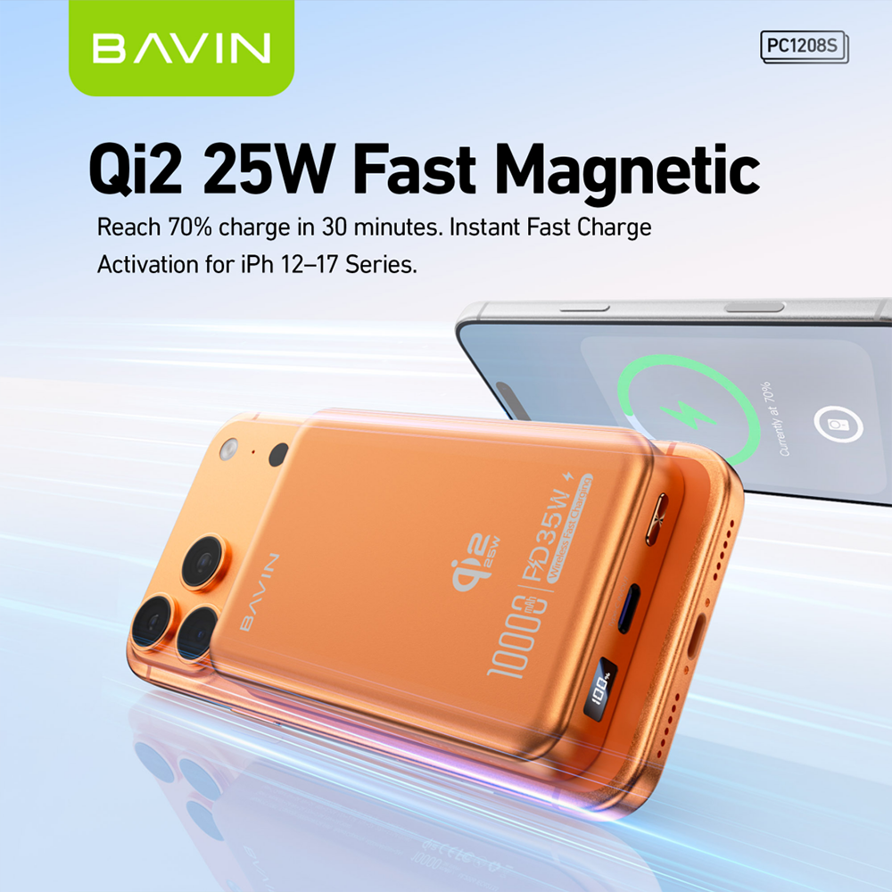 【Qi2 25W】BAVIN PC1208S 10000mAh 25W Magnetic Wireless Powerbank + PD 35W Fast Charge for iP17 Series