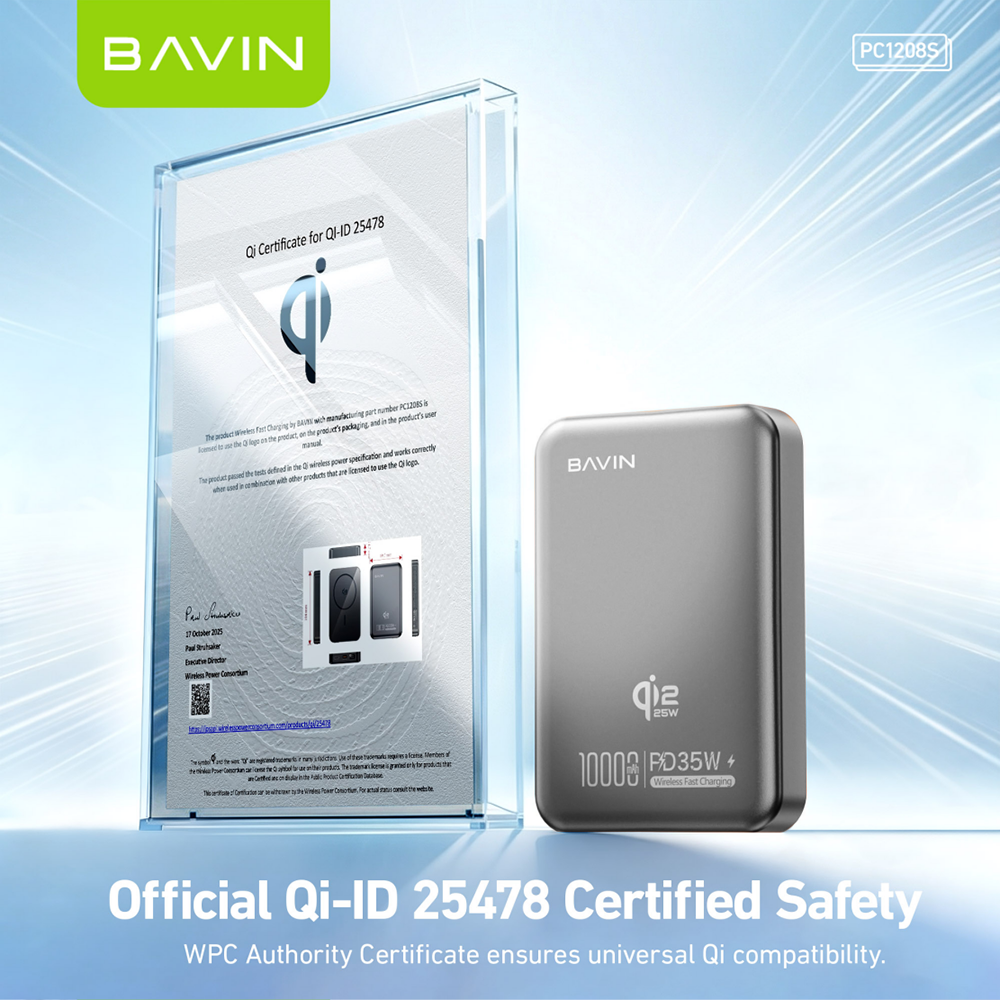 【Qi2 25W】BAVIN PC1208S 10000mAh 25W Magnetic Wireless Powerbank + PD 35W Fast Charge for iP17 Series
