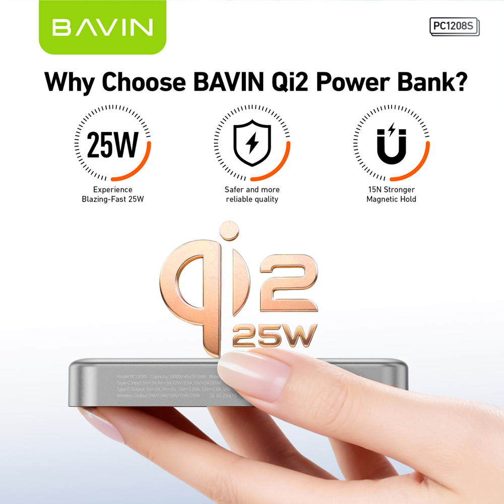 【Qi2 25W】BAVIN PC1208S 10000mAh 25W Magnetic Wireless Powerbank + PD 35W Fast Charge for iP17 Series