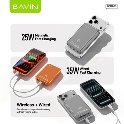 【Qi2 25W】BAVIN PC1208S 10000mAh 25W Magnetic Wireless Powerbank + PD 35W Fast Charge for iP17 Series