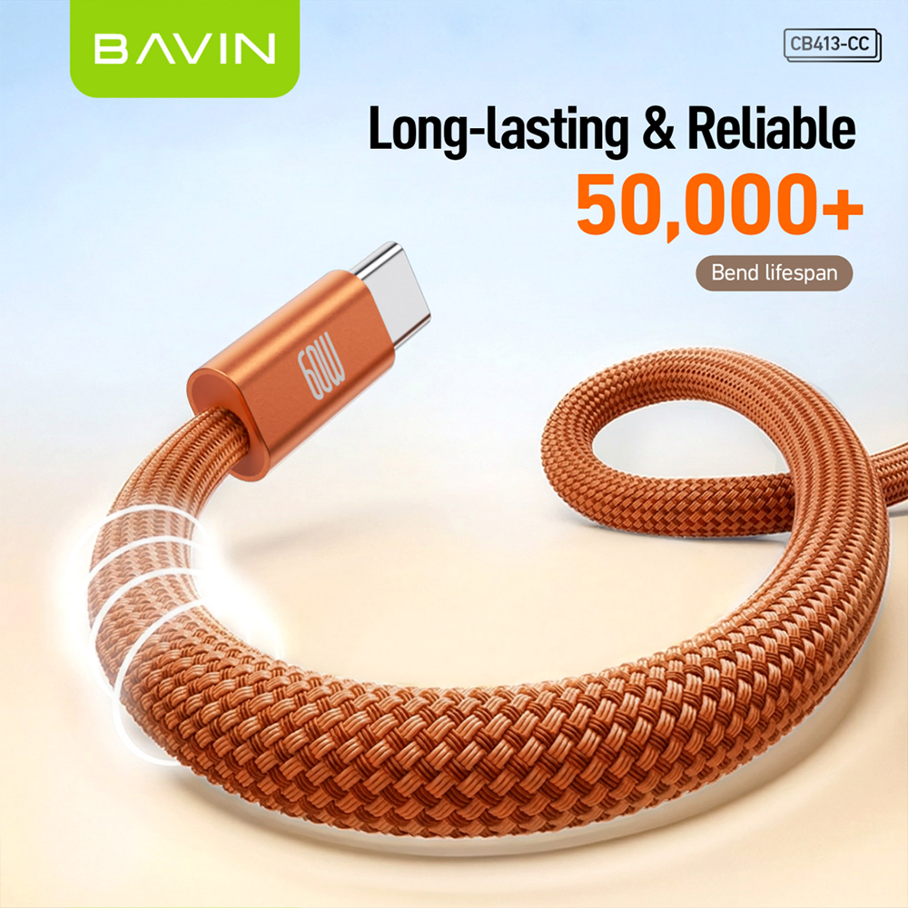 BAVIN CB413 PD 60W Type-C Fast Charging 1m Braided Cable w/ High-Speed Data Transfer for iPhone 15-17 & Android Devices