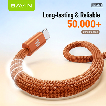 BAVIN CB413 PD 60W Type-C Fast Charging 1m Braided Cable w/ High-Speed Data Transfer for iPhone 15-17 & Android Devices