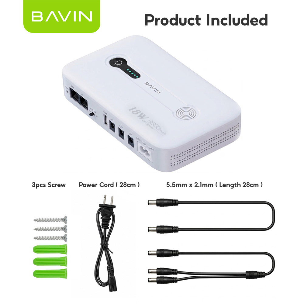 BAVIN PC1236 18W 8800mAh / 36W 10400mAh Mini DC UPS Battery Backup Powerbank for WiFi Router , CCTV