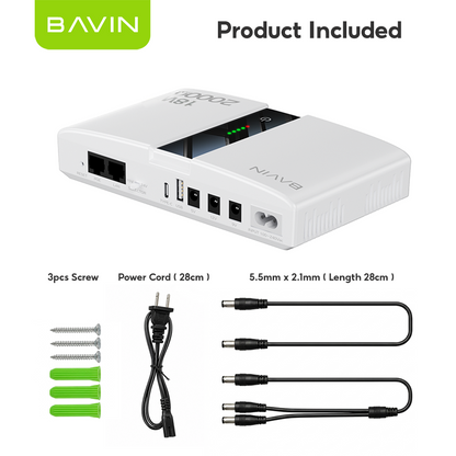 BAVIN PC1238 Portable 18W/36W 20000mAh UPS Uninterrupted Backup Powerbank for PoE Sensor, Router, CCTV