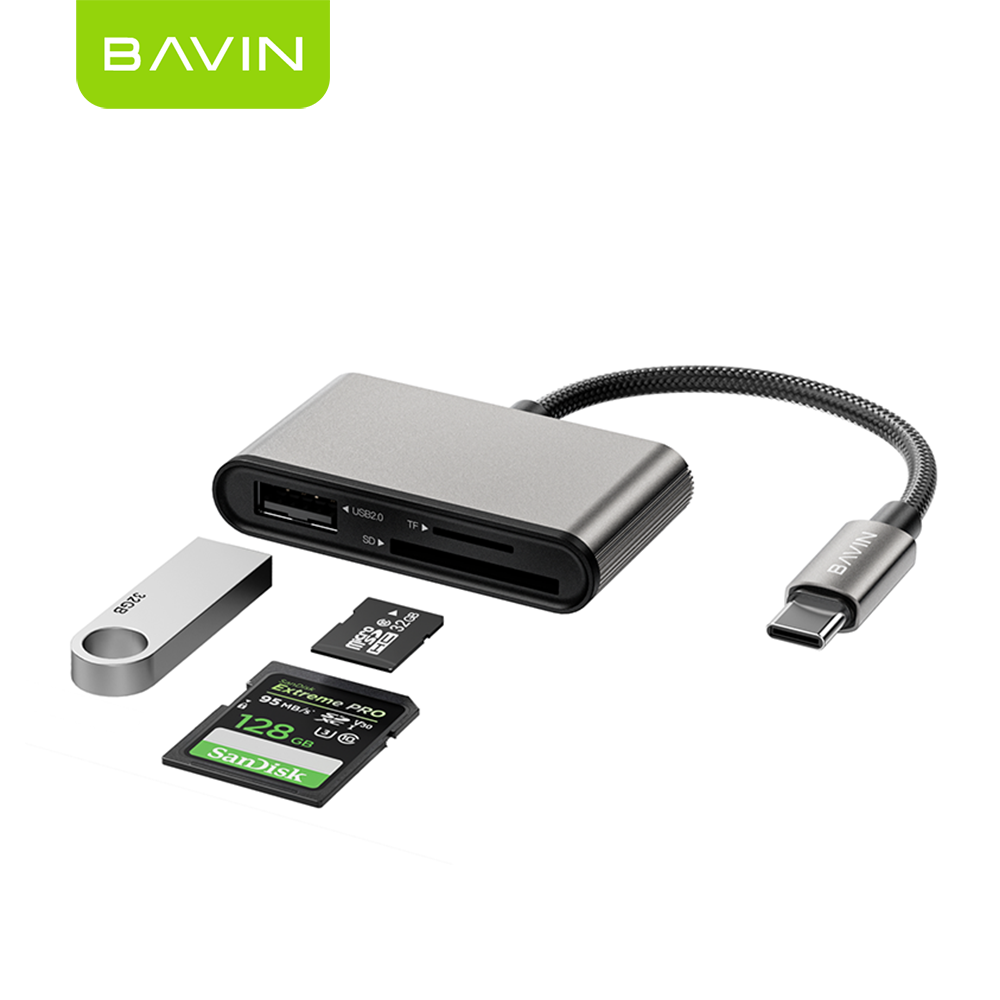 BAVIN O88 OTG 3in1 Card Reader Adapter for USB/TF/SD Card w/480Mbps Data Transfer for Laptop, Phones