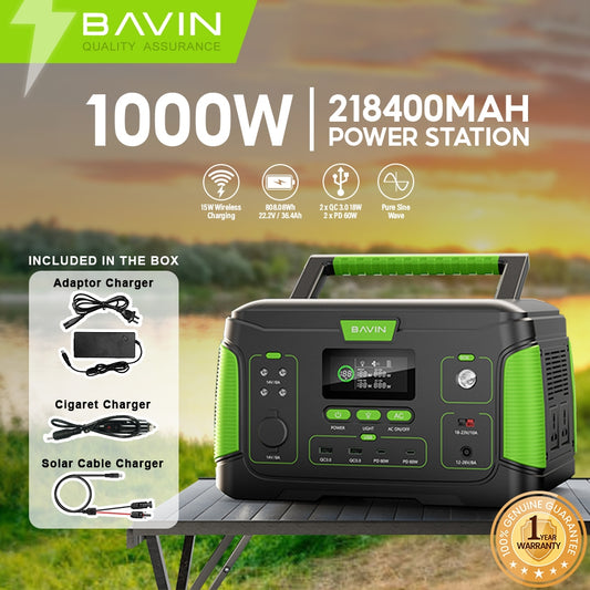 BAVIN Y-BST1000 1000W 218400mAh/ 650W 171600mAh /300W 72800mAh Power Station W/ Solar Panel Input