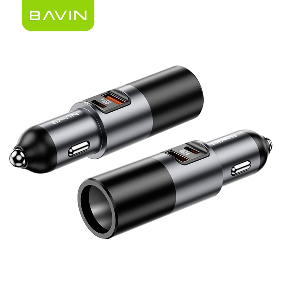 BAVIN PC2150 3-in-1 65W PD Fast Charging Car Charger w/ USB-C + USB-A Ports For Android & iPhone 17 Series