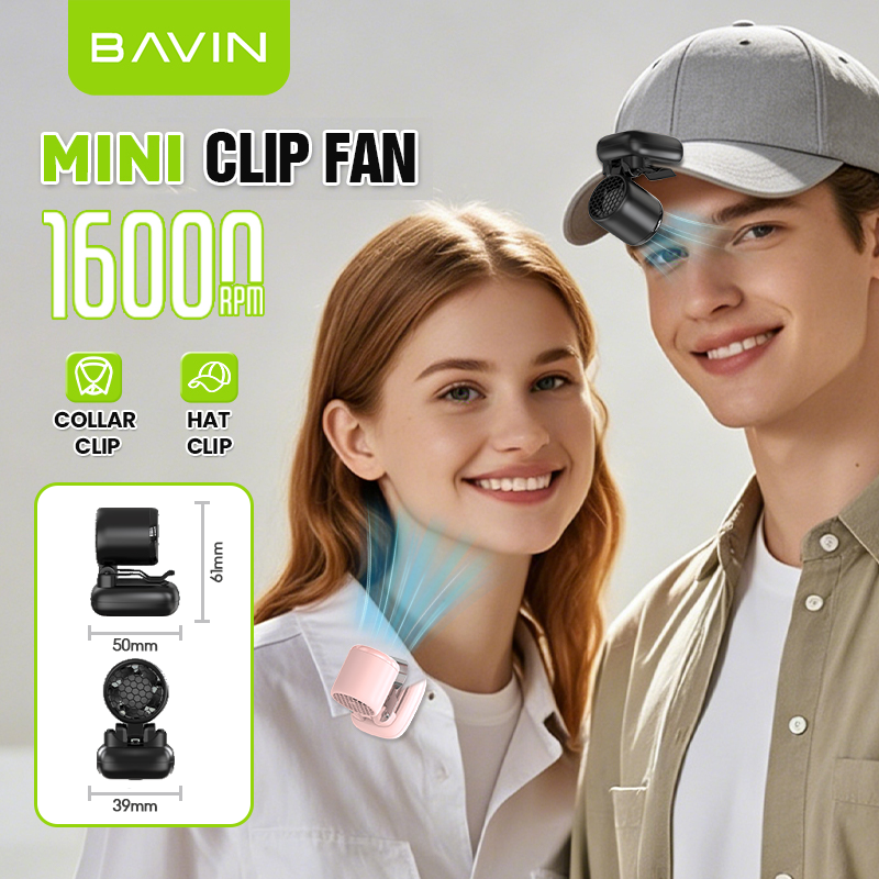 BAVIN BF021 Portable Clip Fan 1200mAh Rechargeable Desk Fan w/High Speed 16000RPM+3 SpeedStrong Wind