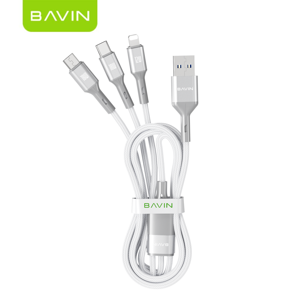 BAVIN CB365 3-in-1 Fast Charging Cable Nylon Braided 3A 480Mbps Data Transfer for Type-C/Micro/iPhone