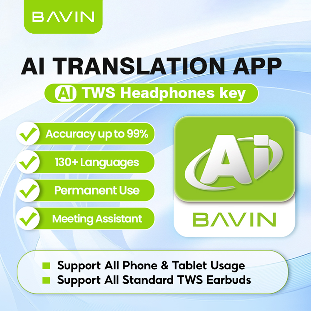 BAVIN HB-BA-100 Wireless Bluetooth Earbuds w/ Hi-Res Audio, Touch Control, AI Voice Assistant, Real-Time Transcription