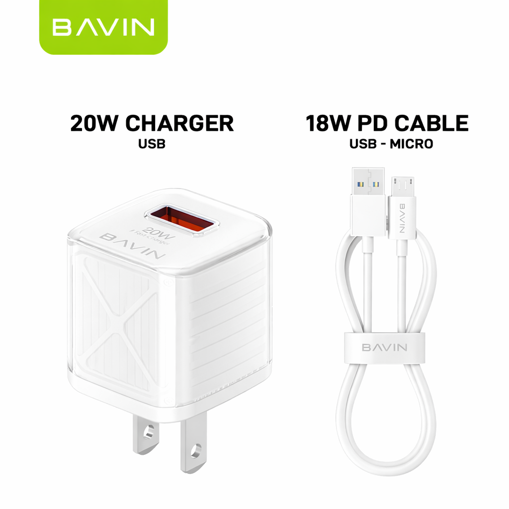 BAVIN PC967 PD 20W Mini Fast Charger Adapter w/ Intelligent Micro Chip for iPhone 16 & Android Phones