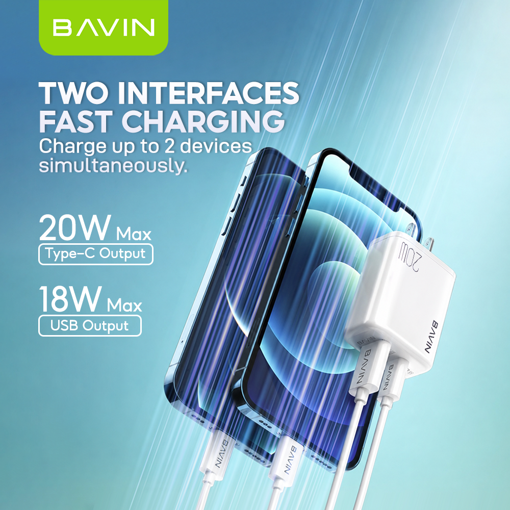 BAVIN PC351 PD Qualcomm3.0 Fast Charging Charger Dual Type-C & Usb Port for iPhone 16