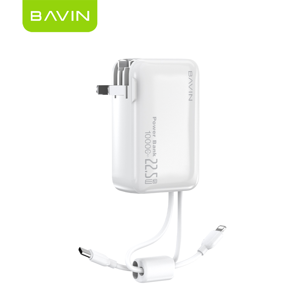 [CCC] BAVIN PC1217 2in1 Portable 10000mAh 22.5W Fast Charging Powerbank Built-in Dual Cables+AC Plug